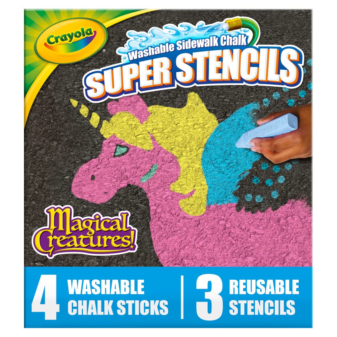 Crayola Super Stencils Magical Creatures Set (3ct), Large Sidewalk Chalk for Kids, Washable Sidewalk Chalk, Outdoor Toys, Ages 4
