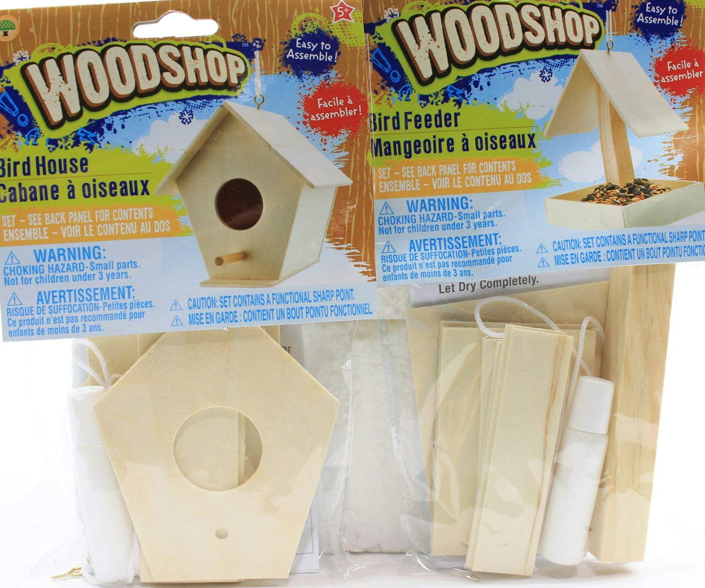 Set of 2 Kids DIY Woodshop Bird House and Bird Feeder - Easy To Assemble Activity Sets for Children