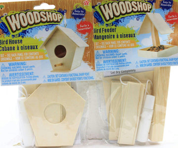 Set of 2 Kids DIY Woodshop Bird House and Bird Feeder - Easy To Assemble Activity Sets for Children