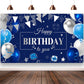 Happy Birthday Banner Large Navy Blue Silver And White Balloons Sign Poster For Children Men Women Birthday Anniversary Party De