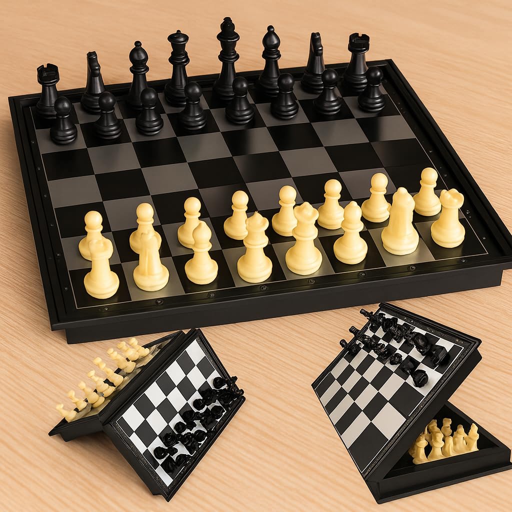Toy Imagine Magnetic Chess Board Game - Folding Travel Chess Set With Pieces Storage | Portable Strategy Game For Kids & Adults 