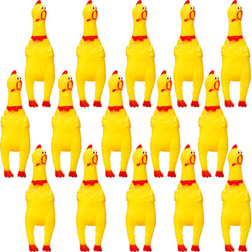 Gejoy 15 Pcs Rubber Chicken Screaming Chicken Queeze Novelty Squeaky Noise Shrilling Shrieking Squawking Chicken Noisemaker Novelty Gadget for Dogs Pets  6.3 Inch(Yellow)