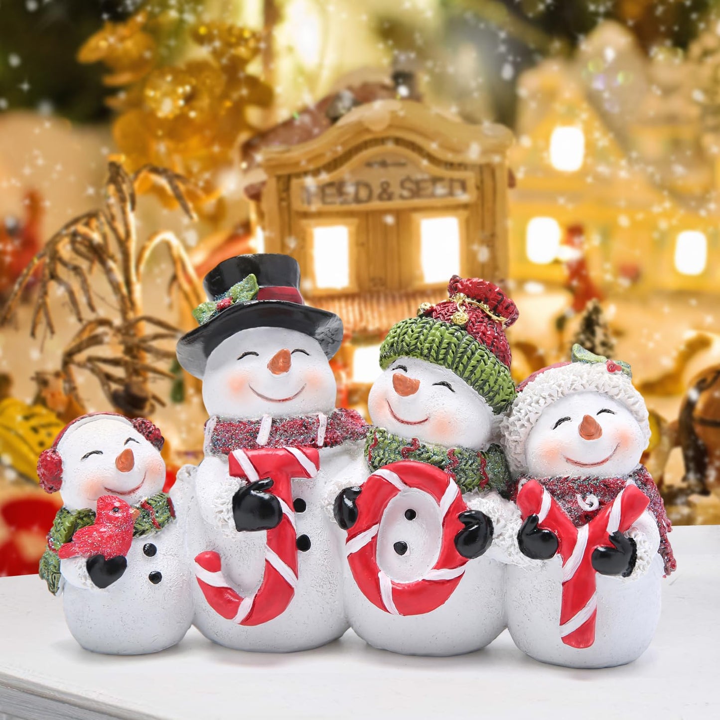 Hodao 7.75'' Christmas Snowman Family Decorations - Handmade Snowman Figurines For Xmas Decor & Party