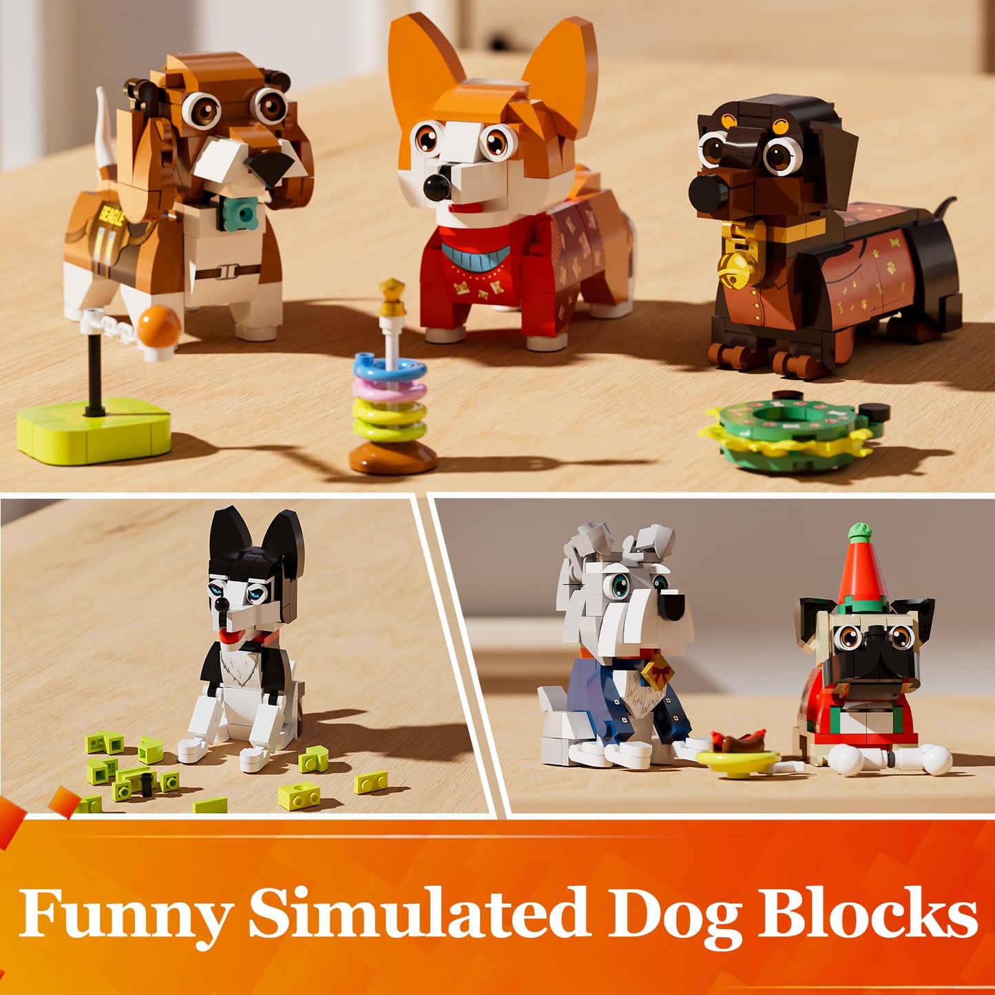 6Pack Party Favors Mini Dogs Building- Compatible With Lego Set For Boys 8-14, Adorable Animals Building Sets, Party Favors Birt