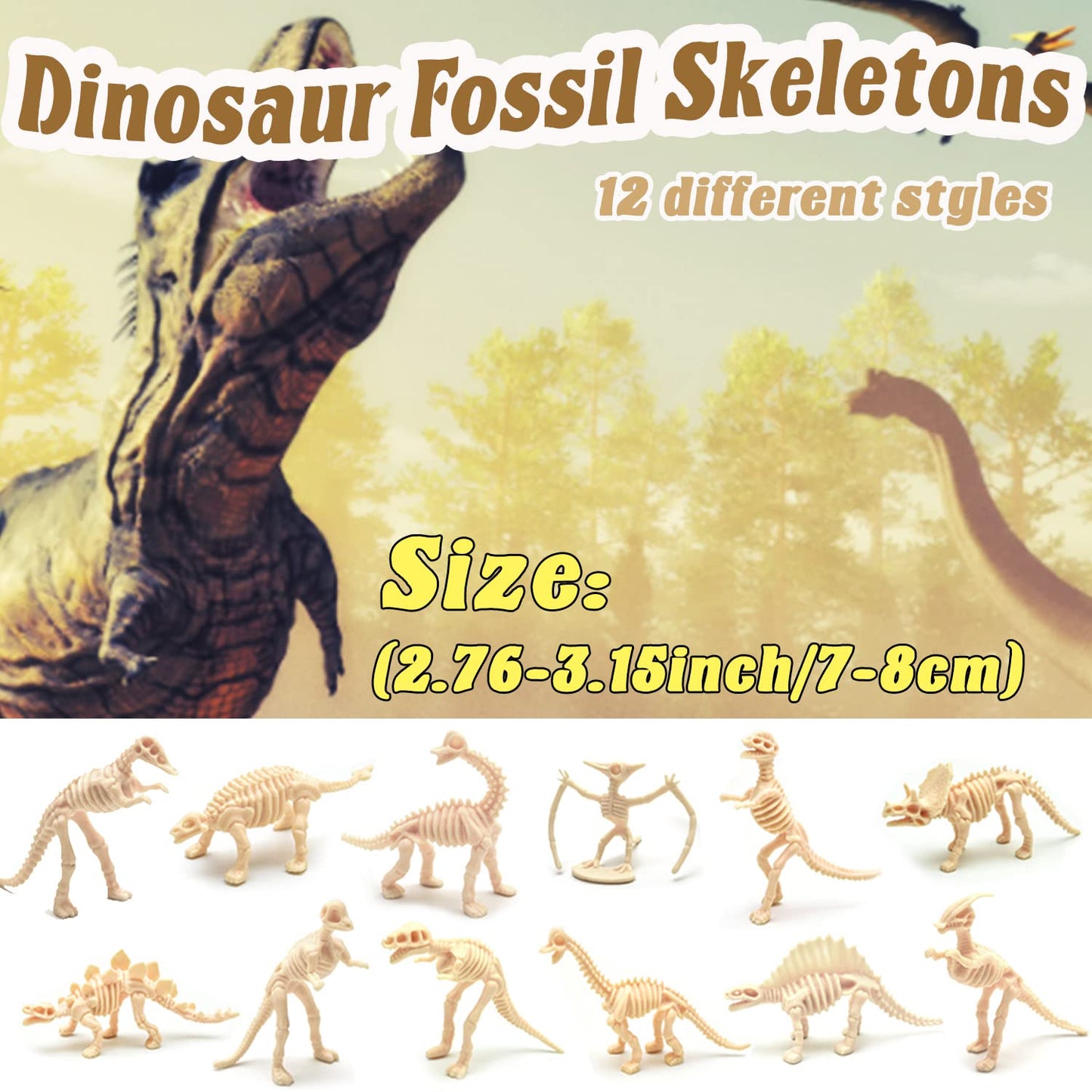 Qiuttnqn Dinosaur Fossil Skeletons 60 Pack, Plastic Dino Bones for Science Play, Multicolor, 12 Styles