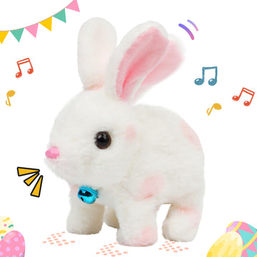 Easfan Walking Bunny Stuffed Animal Interactive Jumping Spotted Rabbit Talking Hopping Ears Nose Moving Educational Plush Toy Easter Birthday Gifts For Kids Girls, 7''…