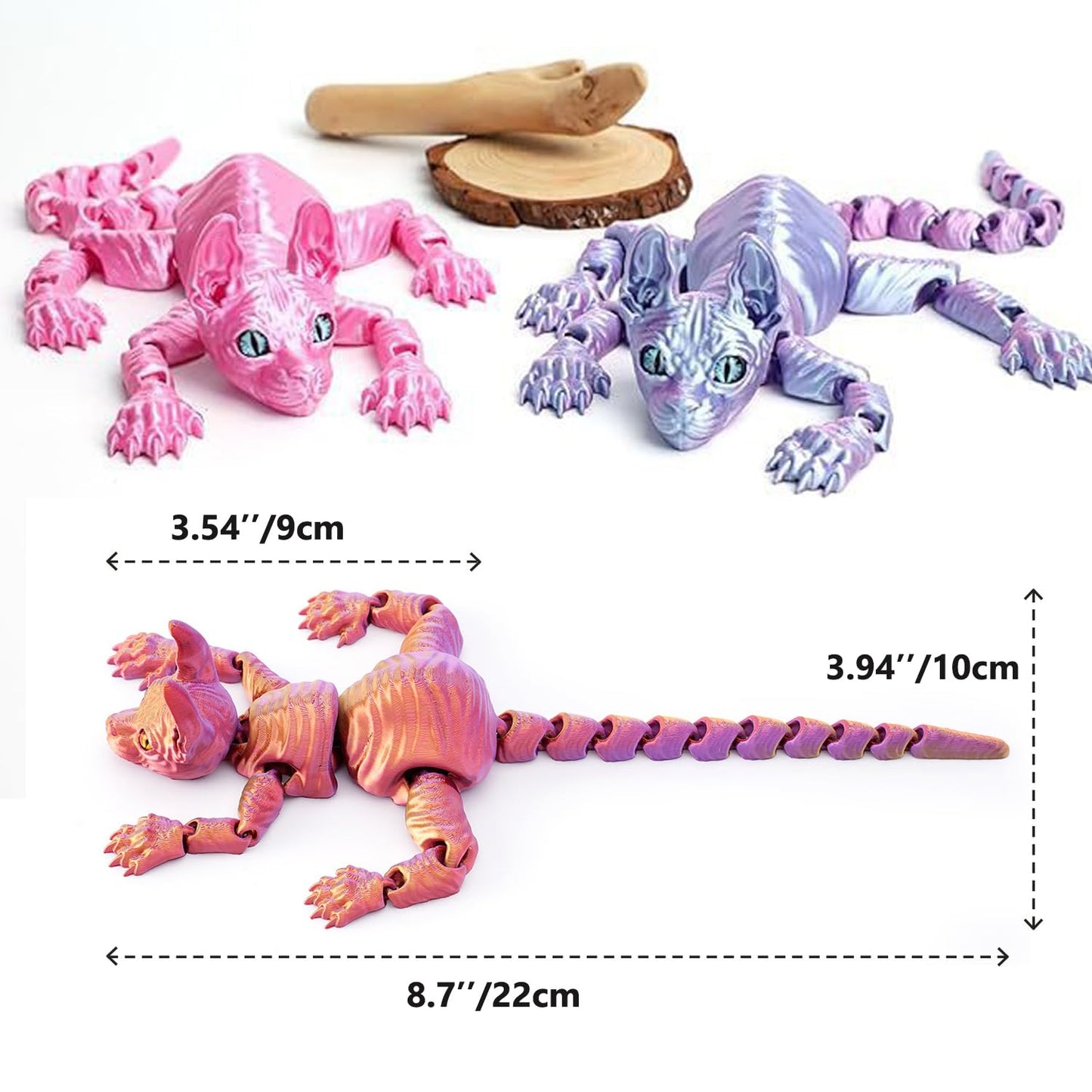 QINGMIAO 3D Printed Cat  Articulated Hairless Cat Toys for mature-themed  3D Print Animals Fidget Toys Decor for Stress Relief  3D Printing Cute Cat Desktop Pet (Rianbow)