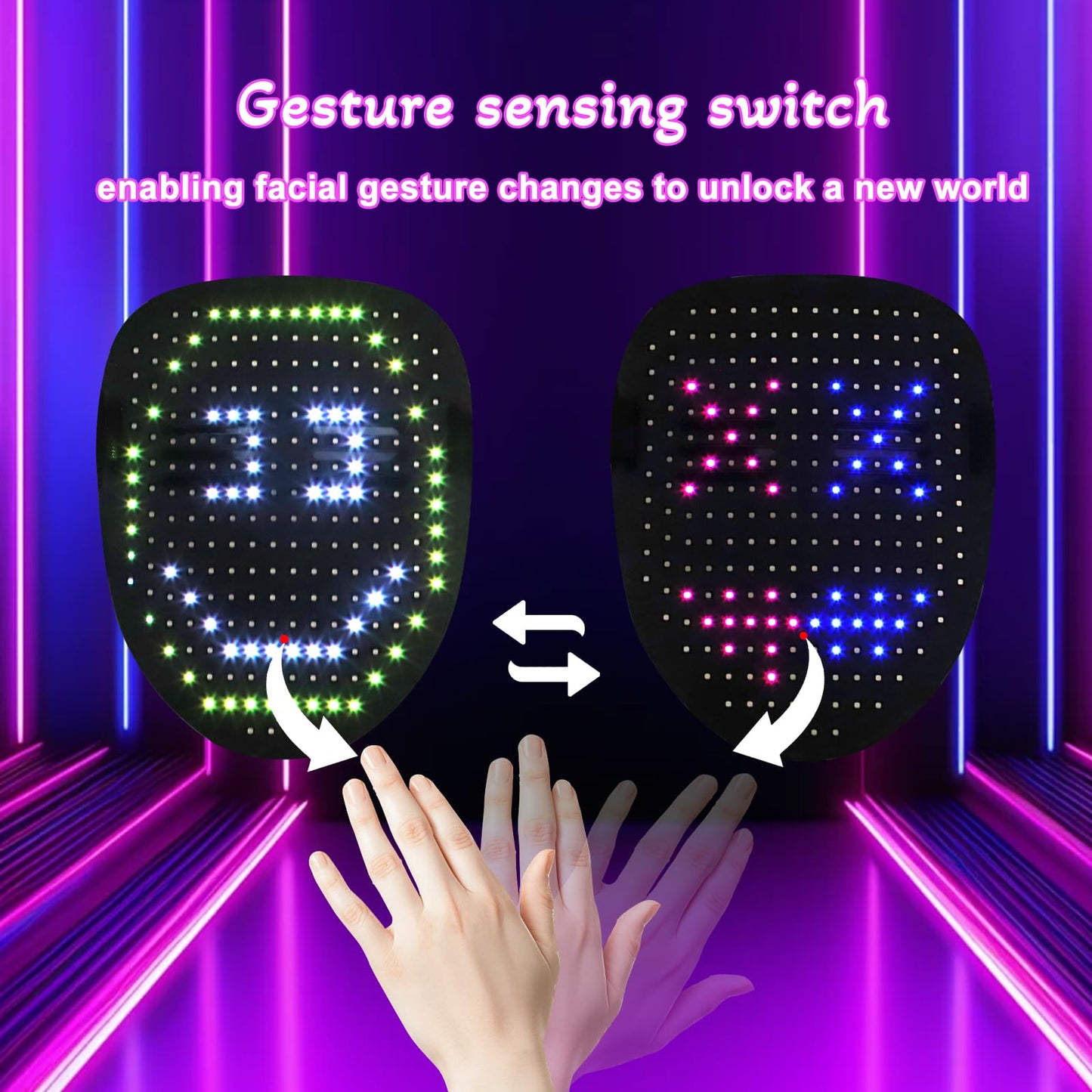 busutu LED Kids Mask-With Face Transforming, Gesture Sensing Light Up Face Mask Kids Toy for Halloween Costume Cosplay Christmas