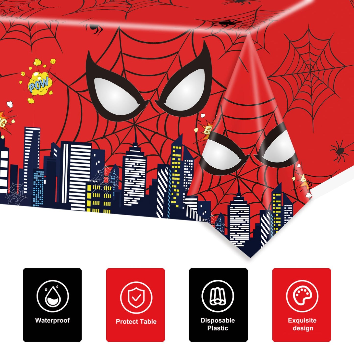 Auroraparty 3Pcs Spider Birthday Party Tablecloth Hero Table Cover Birthday Party Decorations Large Plastic Disposable Birthday