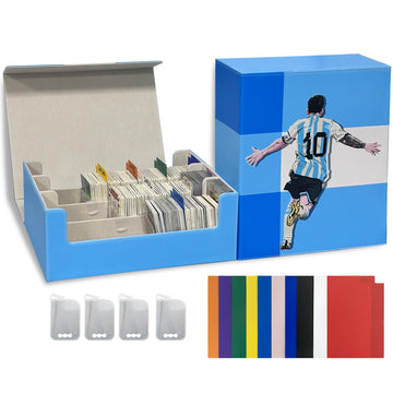 Wtvidas Soccer Card Deck Box For Trading Cards With 4 Supporters,1800+ Tcg Card Storage Box Case With 10 Colorful Dividers,Water