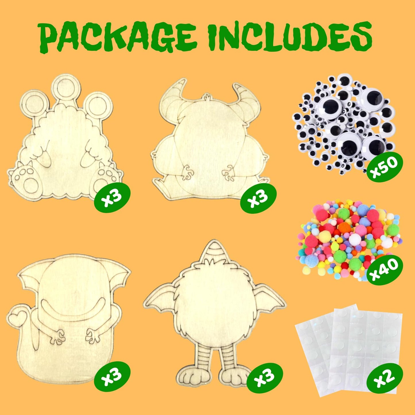 VENUSFIT Halloween Party Favors - 12 PCS Monster Wooden Painting Kit with Googly Eyes - Halloween Party Favors Non Candy Trick o