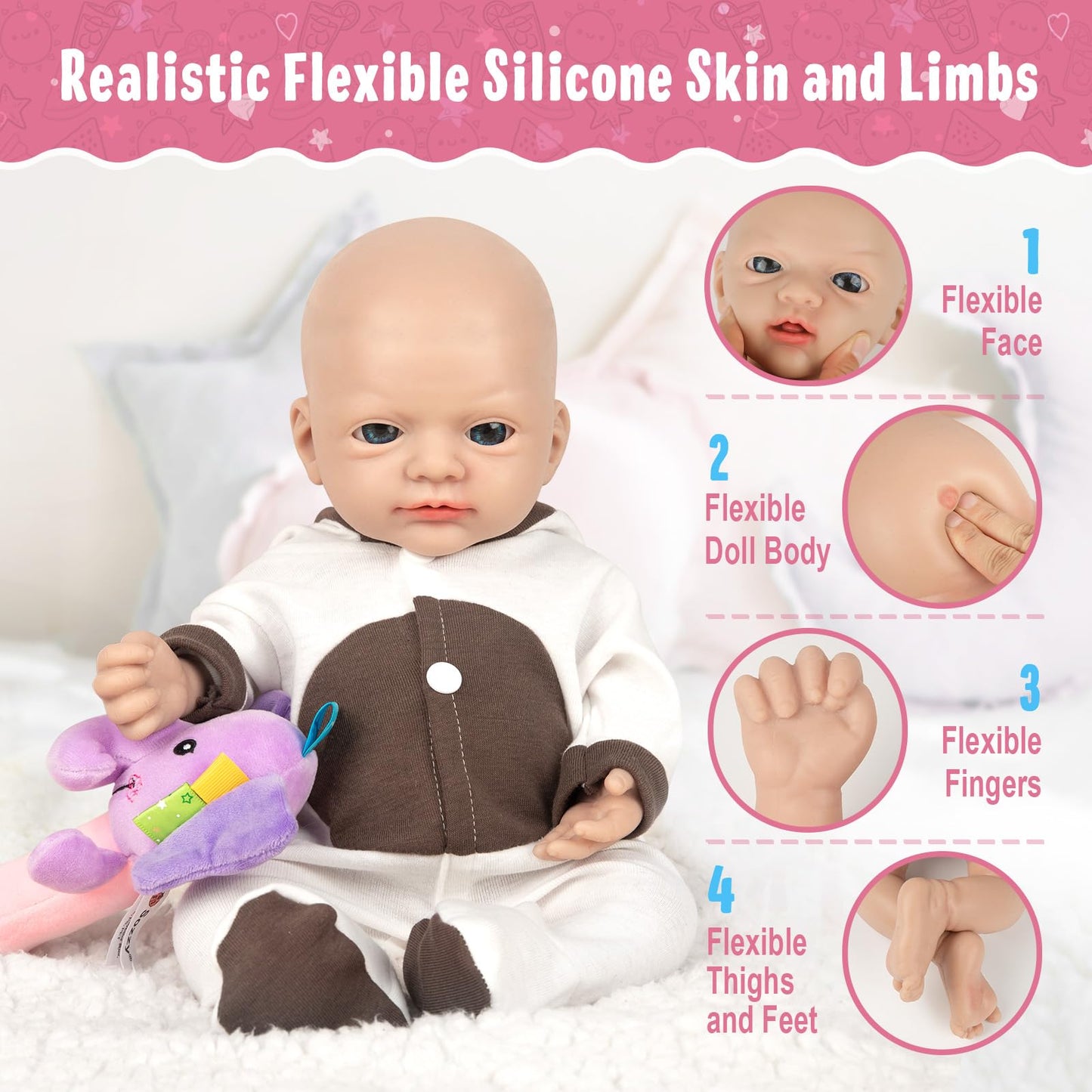 Vollence 16 Inch Lifelike Full Body Silicone Baby Doll Girl Mouth Open Anatomically Correct Newborn Baby Doll With Feeding Kit & Gift Box - Girl