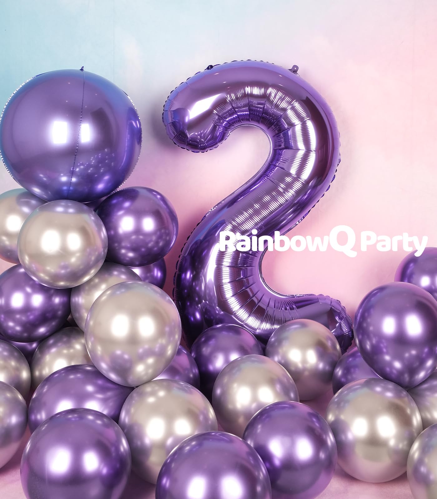 Rainbowq Party 2 Balloon Number 40 Inch For Boy Or Girl Big Purple 0-9 Foil Mylar Large 2 Number Balloon Happy 2Nd Birthday Part