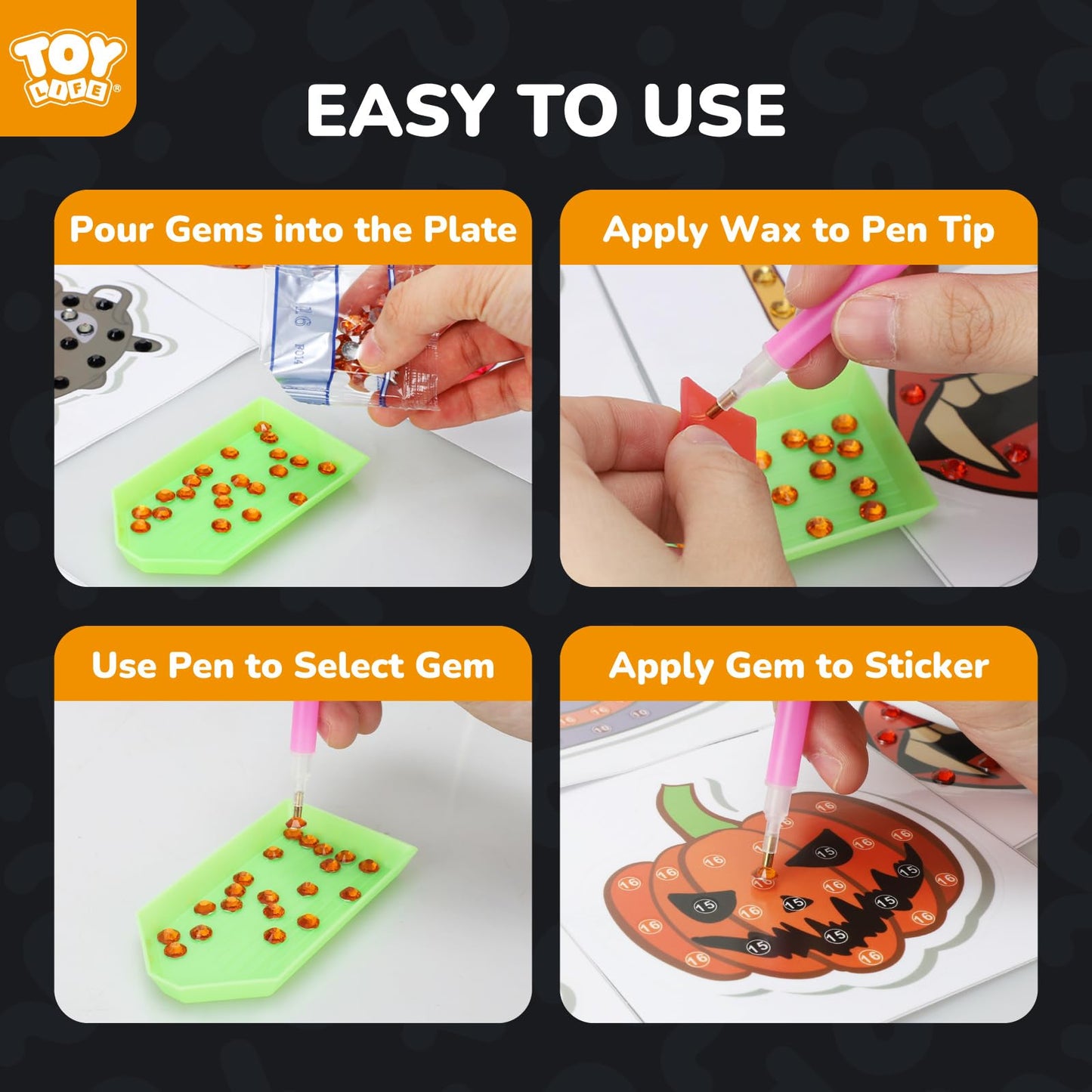 TOY Life Halloween Diamond Painting Kits Diamond Art for Kids Pumpkin Ghost Witch Hat Halloween Party Favor Goodie Bag Halloween