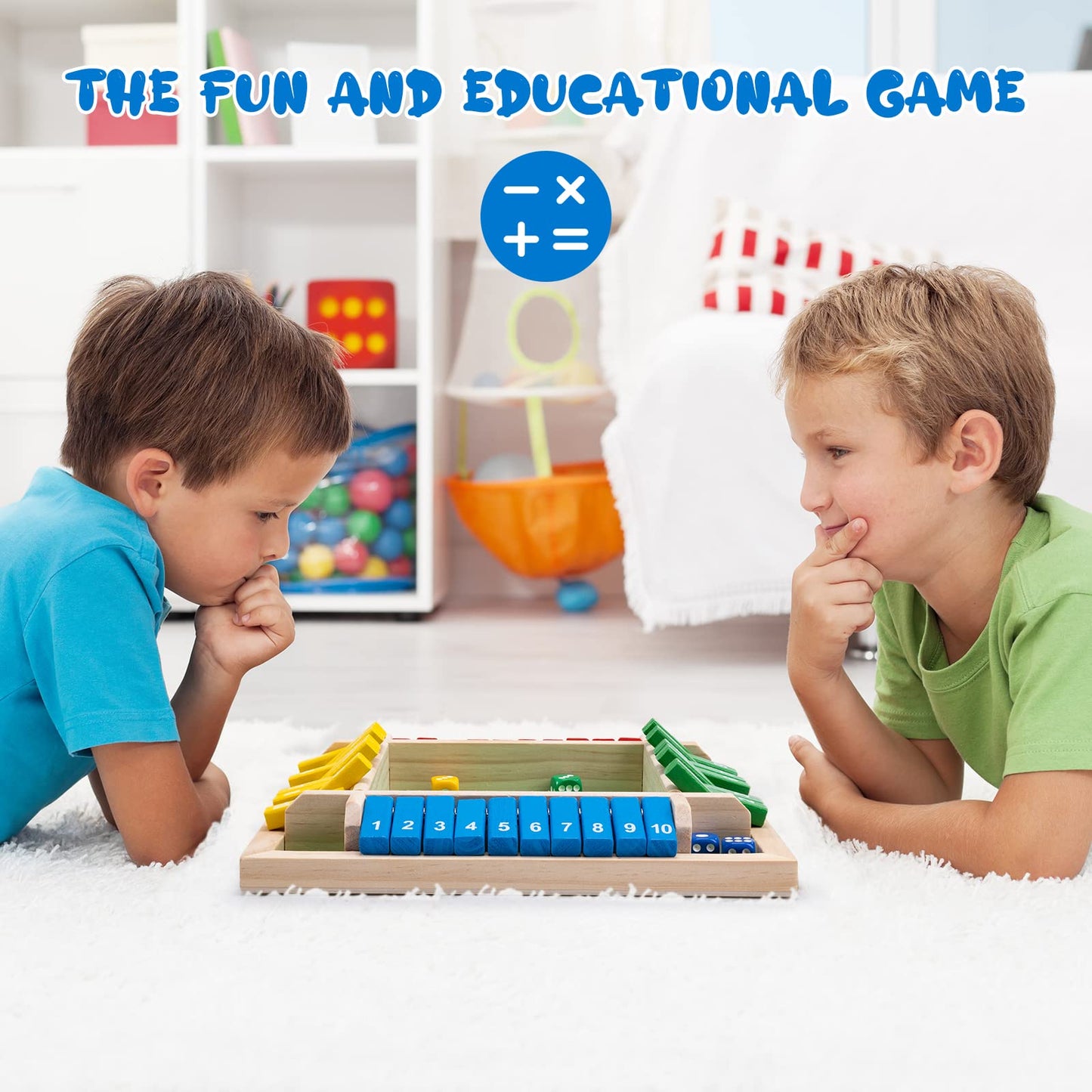 Ineariu Shut The Box Game - 4-Player Wooden Dice Game, 8.7" Colorful Design for Parties and Skill Development