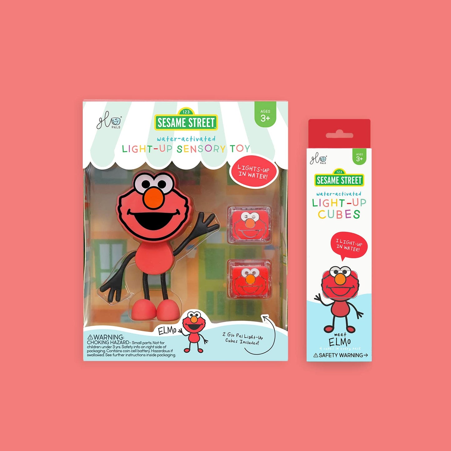 Glo Pals X Sesame Street Water-Activated Bath Toy With 6 Reusable Light-Up Cubes For Sensory Play (Elmo, Cubes With Character)