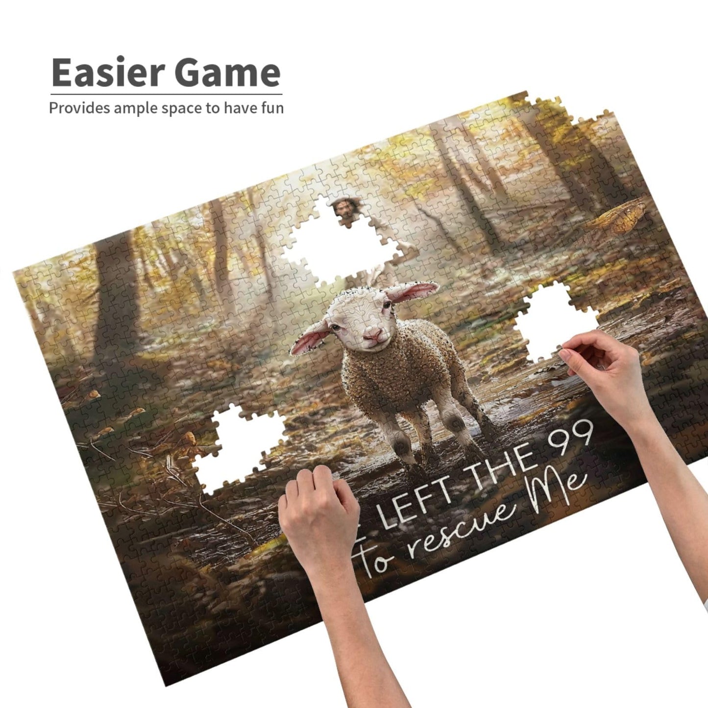 Christian Jesus and Lamb Puzzles for mature-themeds 1000 Pieces Religious Jigsaw Puzzles Jesus Running After Lost Lamb Wooden Puzzle Family Activity Game Puzzle for Easter Christmas