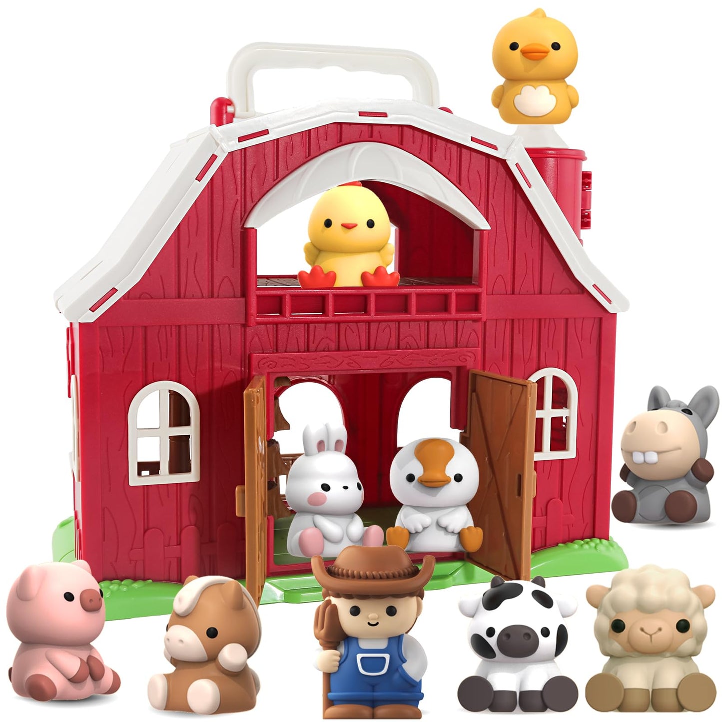 Letapapa Farm Animals Big Barn Toy, Educational Montessori Playset, Red, for Toddlers 1-3 Years, Model LE-GCplayset-10