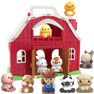 Letapapa Farm Animals Big Barn Toy, Educational Montessori Playset, Red, for Toddlers 1-3 Years, Model LE-GCplayset-10