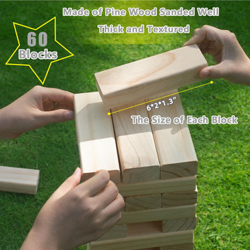 Gorock Giant Tumble Tower, Indoor Outdoor Stacking Timber Games For Kids Adults Family, 60 Pcs Wooden Block Building Family Game