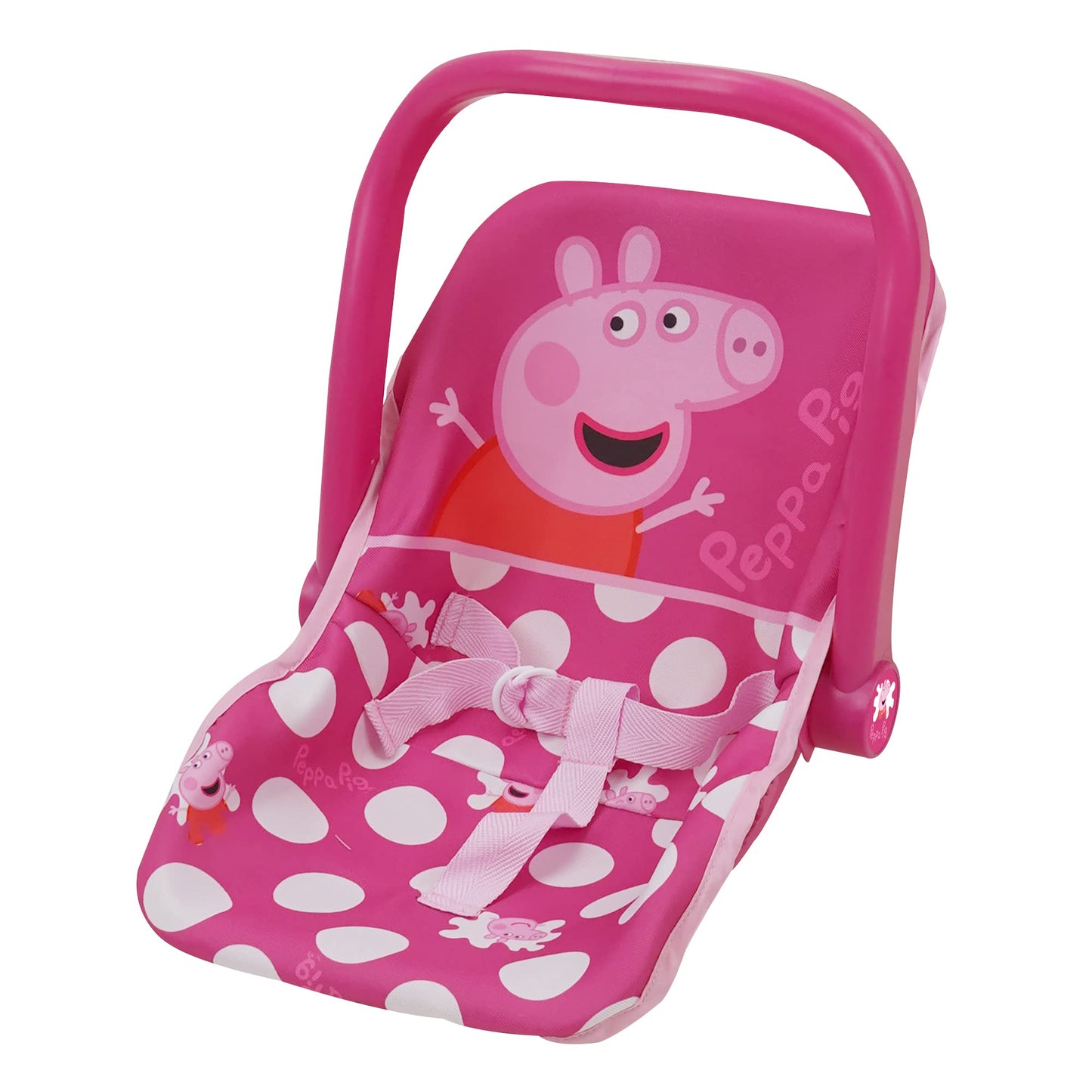 Peppa Pig: Baby Doll Car Seat - Pink & White Dots - Fits Dolls Up To 18'' Convertible Into A Feeding Chair, Plastic Shell W/Fabr