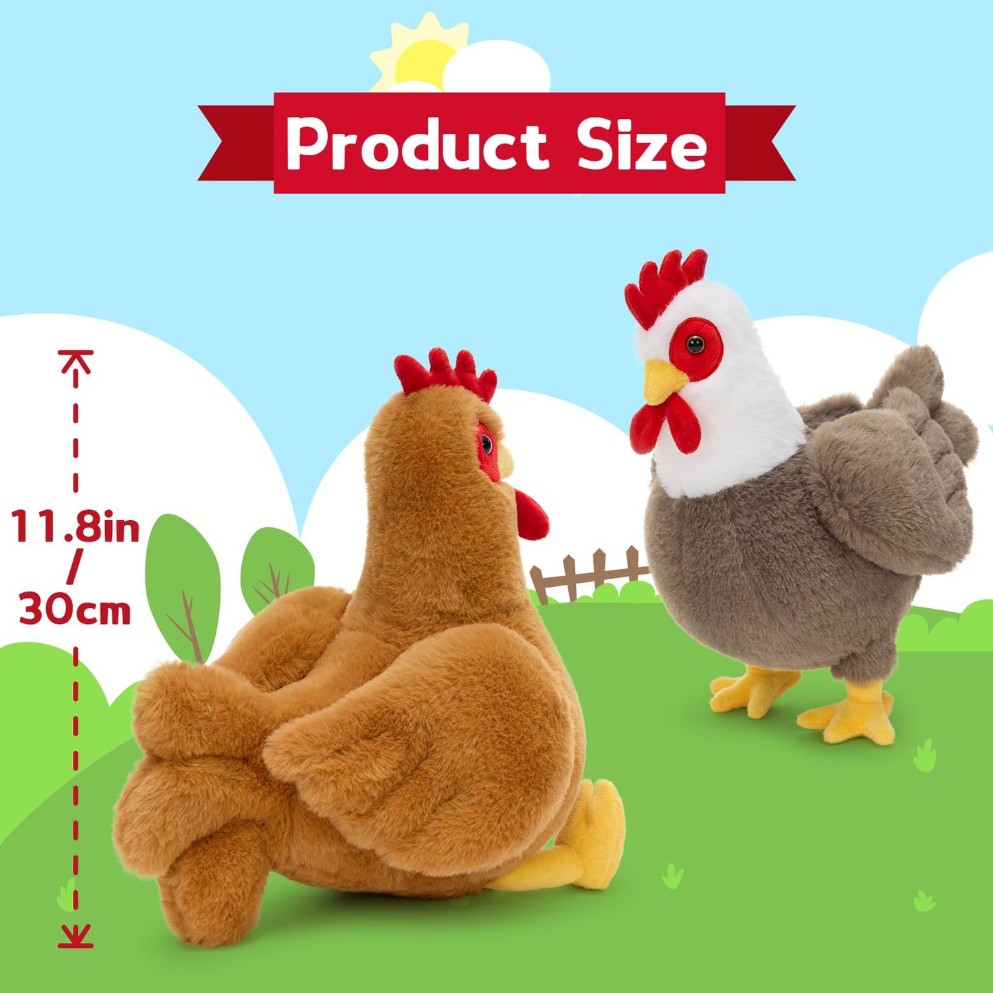 Tezituor 4 Pcs Large Chicken Stuffed Animals Set  12 Inch Realistic Big Stuffed Chick Plush Toy for Party Decoration  Cute Hen Chicken Plush Bulk for Boys Girls