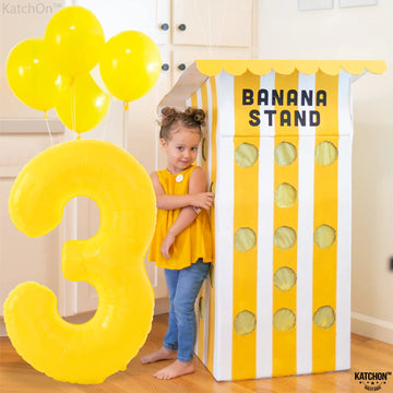 Katchon, Big, Yellow 3 Balloon Number - 40 Inch | Yellow Three Balloon For 3 Year Old Balloons Birthday | 3Rd Birthday Decorations For Boys | 3 Birthday Balloon, Honey Bee Birthday Party Decorations