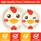 Gisgfim 96 Pcs Chicken Birthday Party Supplies Paper Plates Napkins Chicken Themed Party Birthday Decorations Favors For Kids Se