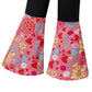 Iwalue 60S 70S Outfits Hippie Kid Girls Costume Set Disco Stylish Boho Flared Pants Accessories Set(Pink,11-12 Years)