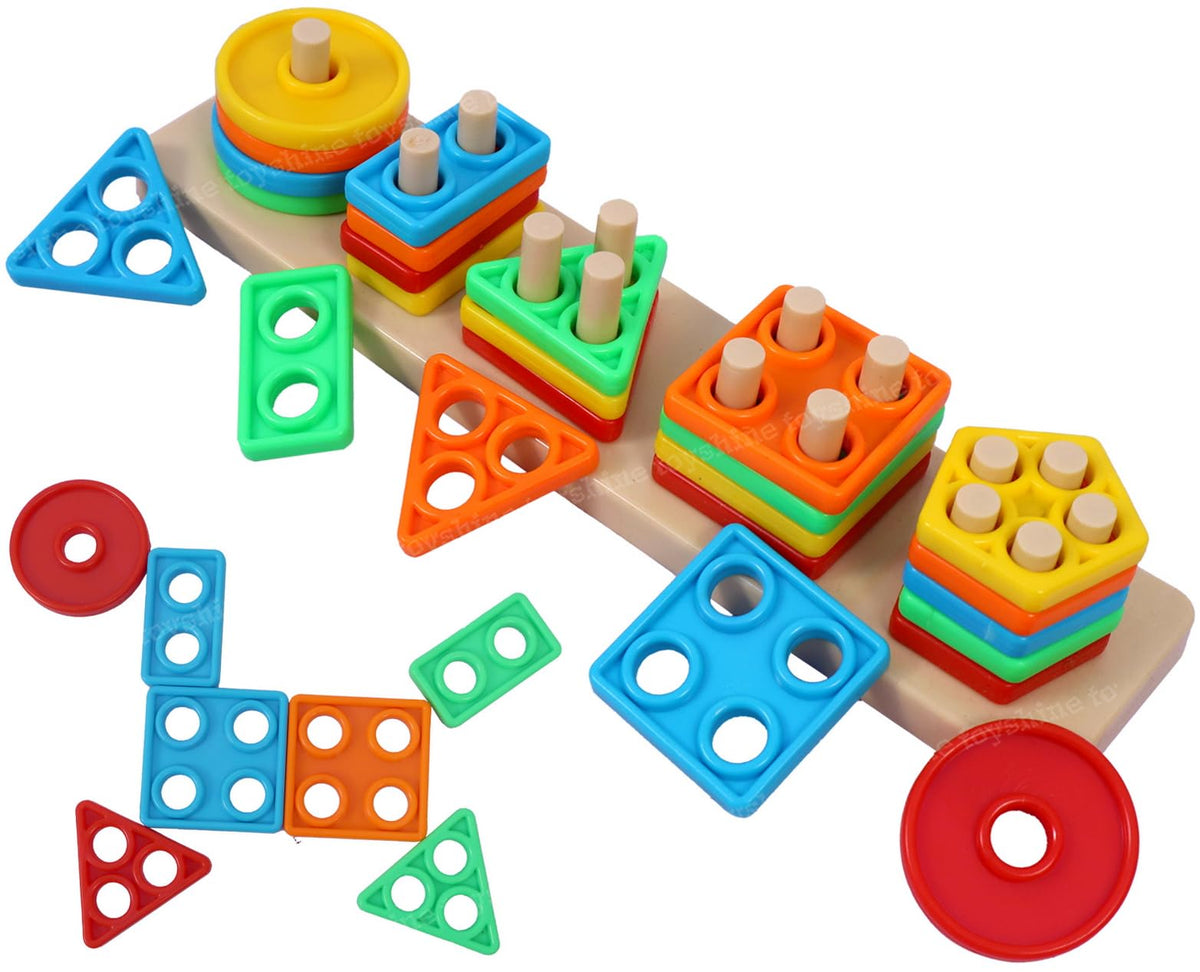 Toyshine Small Angle Geometric Blocks Building Stacker  Kids Shape Sorter & Column Puzzle Stacking Set for Kids