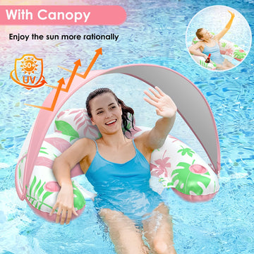 Laycol Premium Pool Floats Adult With Canopy - Stylish Pool Lounger - Heavy Duty Pool Floaties For Adults - Beach Floats Pool Chair Swimming Pool Accessories For Women Floating With Cup Phone Holder