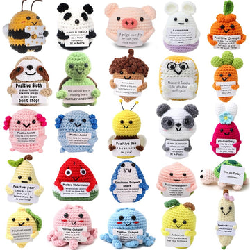 Hnqiqs 25PCS Crochet Animals Birthday Gifts for Women Men, Positive Crochet Animals Bulk Anniversary Christmas Encouragement Gif