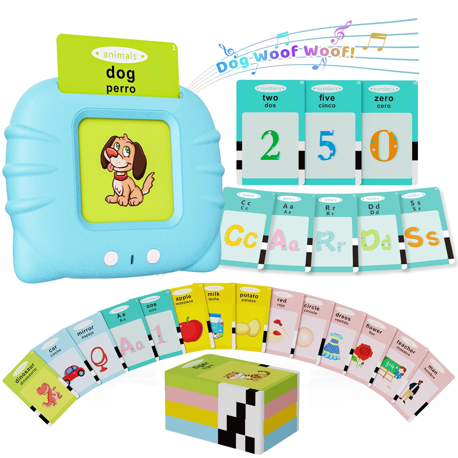 Aullsaty Toddler Toys Bilingual English And Spanish Talking Flash Cards For 1 2 3 4 5 6 Year Old Boys And Girls, Autism Sensory