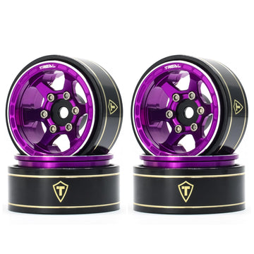 Treal Scx24 Wheels 1.0'' Beadlock Wheels (4P) Scale-Look Concave Six Spoke Rim Crawler Wheels For Axial Scx24 -Type D (Purple)