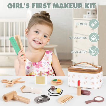 Makeup Kit Toys for 2 Year Old Girls Gifts - Wooden Makeup Toy Set Pretend Play for Toddler 2-4 - Montessori Toys for 2 3 Year O