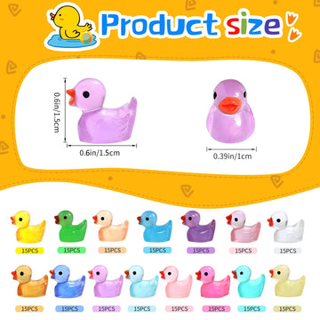 Jiuzhu 225Pcs Mini Ducks Glow In The Dark Ducks Mini Resin Ducks Luminous Tiny Ducks To Hide And Seek Pranks Micro Garden Landsc
