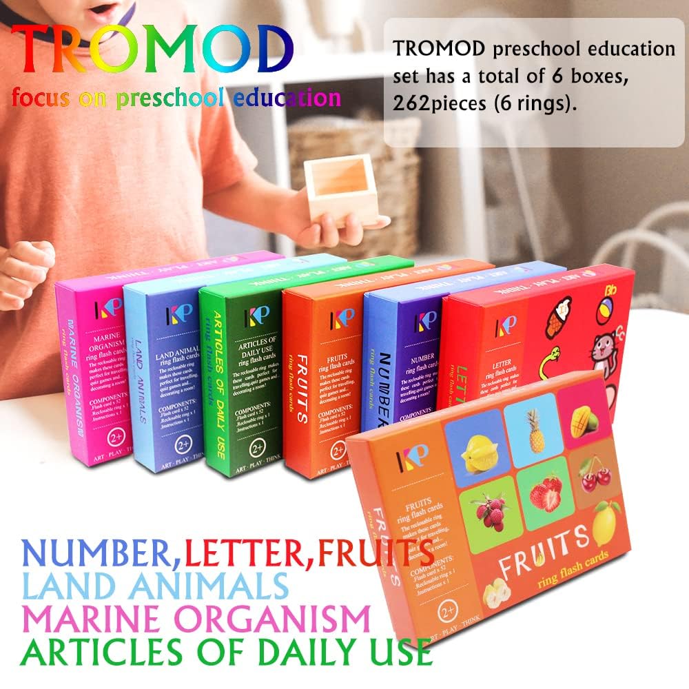 Toddler Flash Cards Set,Kids Sight Words with Picture Flash Cards for Toddler,Numbers,Land Animals,Ocean Animals,Fruit,ABC Lette