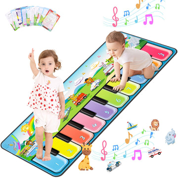 Fuceoruy Piano Mat Musical Toys For Toddlers 1-3, Sensory Learning Toy Floor Piano Playmat With 7 Animal Sound, 7 Transportation Sound & 10 Built-In Music, Birthday Gift For 1 2 3 Year Old Boys Girls