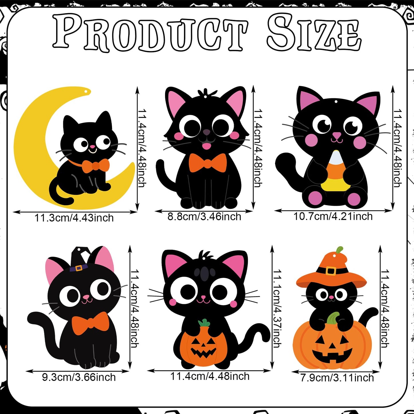 Yexiya 24 Sets Halloween Craft Kits Black Cat Crafts DIY Hanging Ornaments with Sticker and Ribbon Pumpkin Moon Corn Paper Hangi