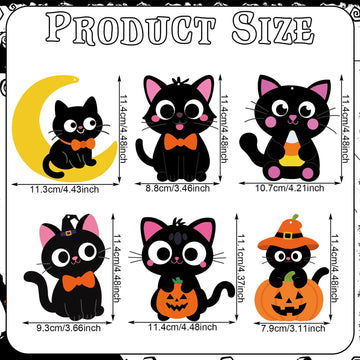 Yexiya 24 Sets Halloween Craft Kits Black Cat Crafts DIY Hanging Ornaments with Sticker and Ribbon Pumpkin Moon Corn Paper Hangi