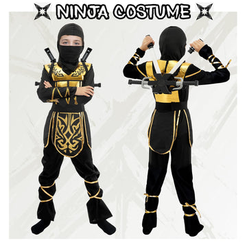 Digi Kids Halloween Ninja Costume For Boys,Golden Ninja Costume Set With Ninja Toys,Halloween Costumes For Kids 4-12T