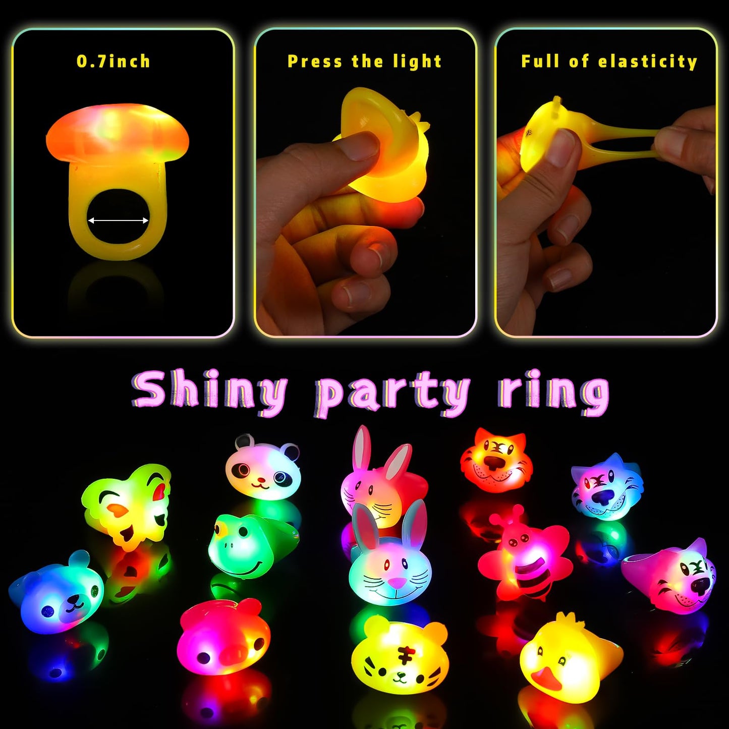 SCIONE 40 Pack Glow in the Dark Light Up Rings - Fun Birthday Party Favors, Halloween Supplies, Classroom Prizes for Kids