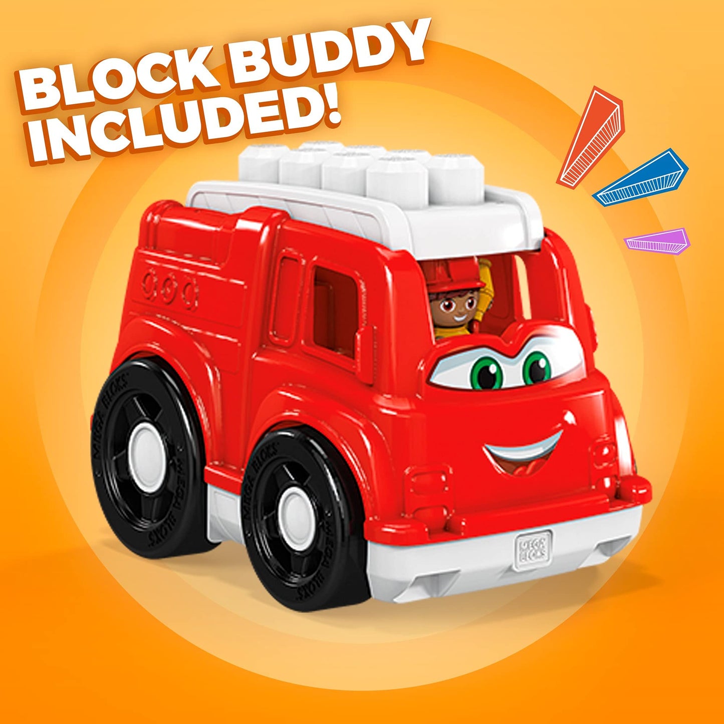 Mega Bloks First Builders Toddler Building Blocks Toy Set, Freddy Firetruck With 6 Pieces And Storage, 1 Figure, Red, Ages 1+ Years