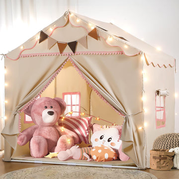 Treestone 2 Doors Kids Play Tent With Padded Mat & Light, Large Tent For Toddler With 4 Windows,Kids Playhouse Outdoor & Indoor,