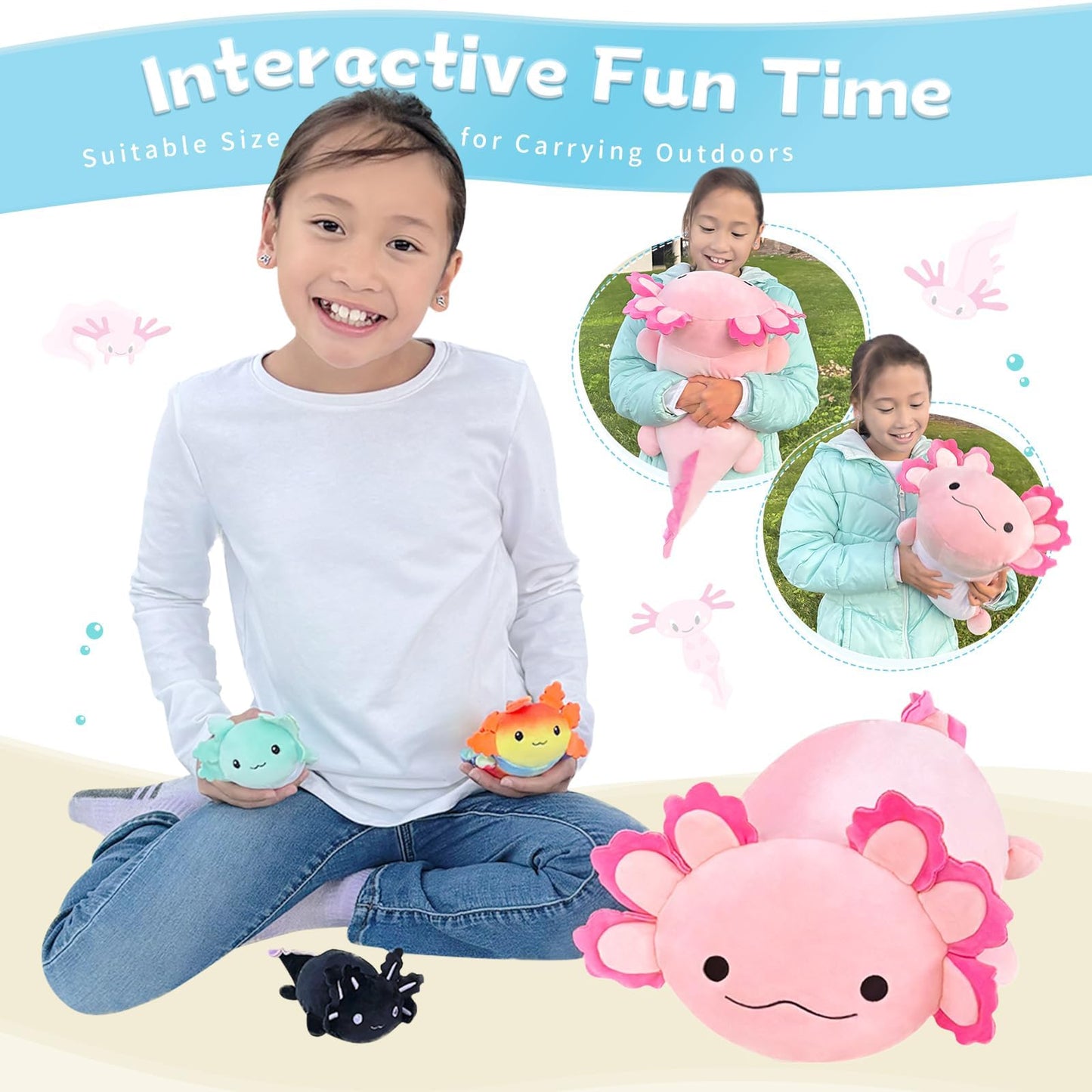 Beniny Big Axolotl Plush 24 Inch, Long Axolotl Stuffed Animal Mommy With 3 Baby Axolotl Plushies In Tummy, 4Pcs Axolotl Plushie
