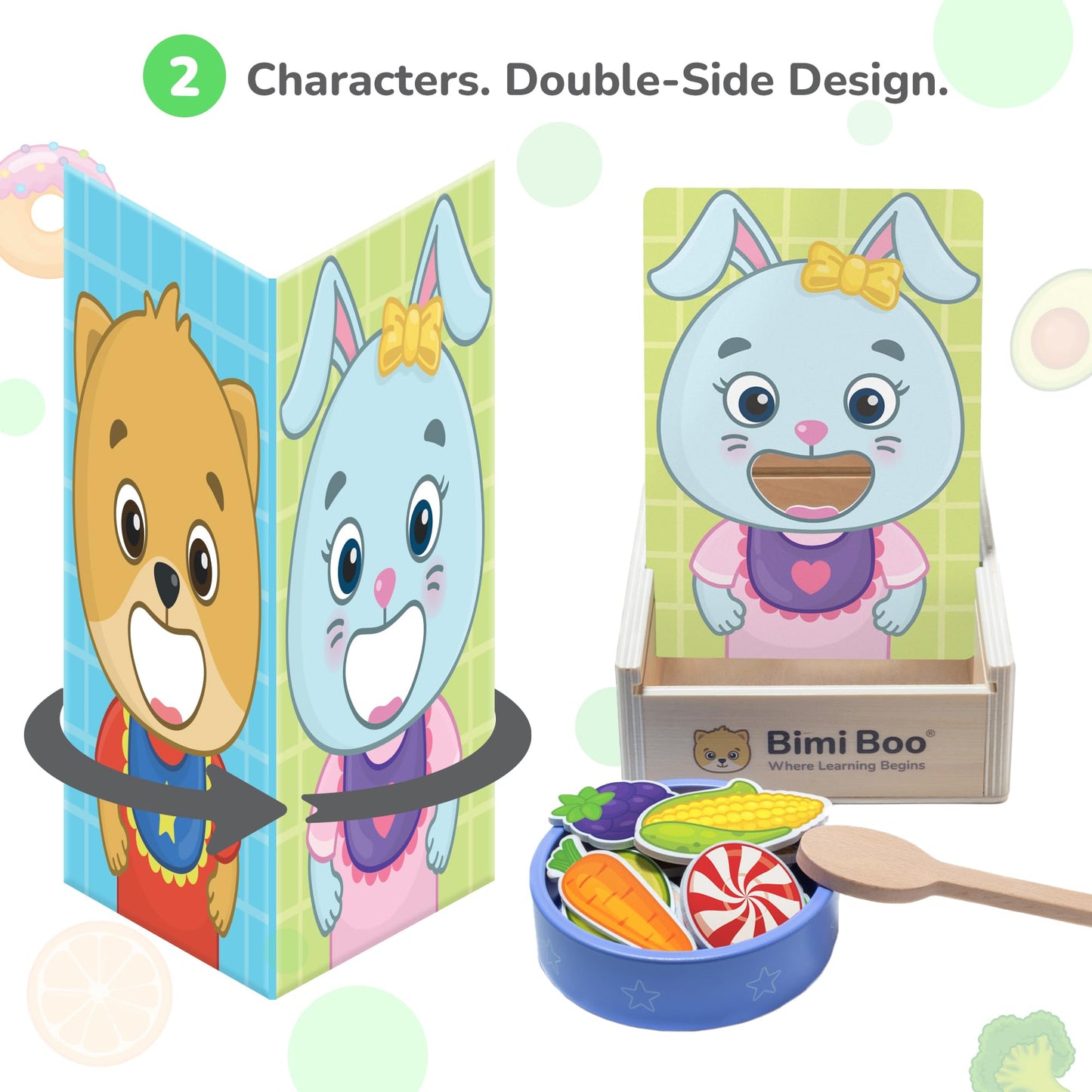 Bimi Boo Wooden Feeding Toy for Toddlers Ages 1-4+ - Pretend Food Game for Preschoolers, Play Food Set for Kids, Learning Resour