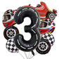Stcomart 8 Pcs Race Car Party Decorations, Black Number 3 Balloon Checkered Balloons Tire Balloons For Boys 3Rd Birthday
