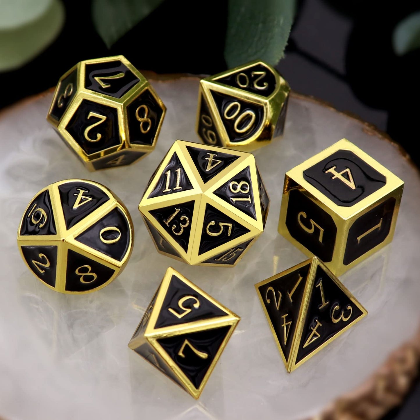Haxtec Dnd Metal Dice Set D&D Dice For Dungeons And Dragons Roleplaying Games-Glossy Enamel Dice (Gold Black)