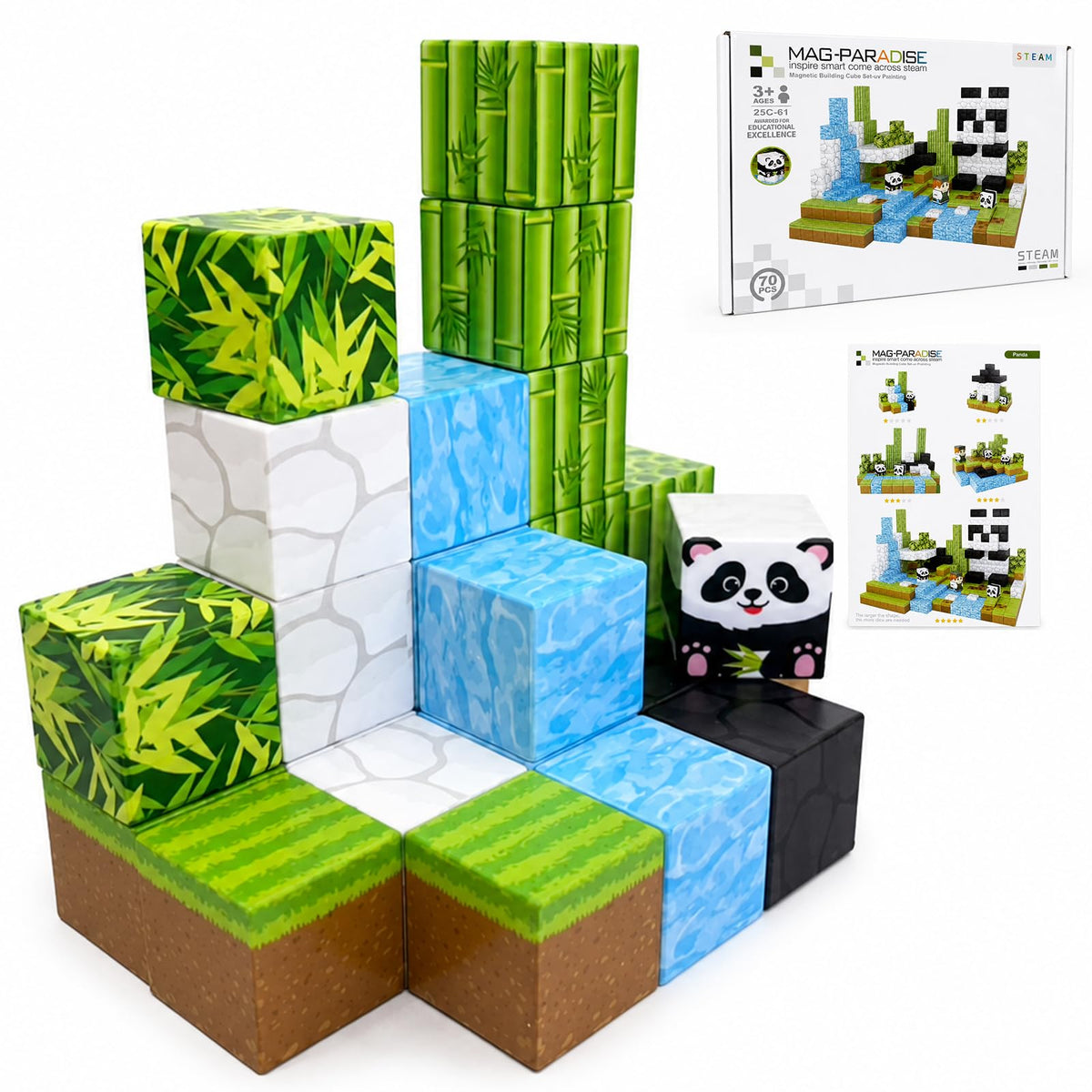 SINMANVI Magnetic BlocksBuild Mine Magnet World Panda Edition, Magnetic Tiles Building Blocks for Boys & Girls Age 35 48 57