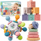 Baby Sensory Teething Toys Set, Montessori Baby Toys 6-12 Months, Incl Newborn Rattle Teether & Baby Blocks & Soft Stacking Rings, Ideal Baby Boy Girl Gifts, Infant Toys 0-3-6-9-12-18 Month